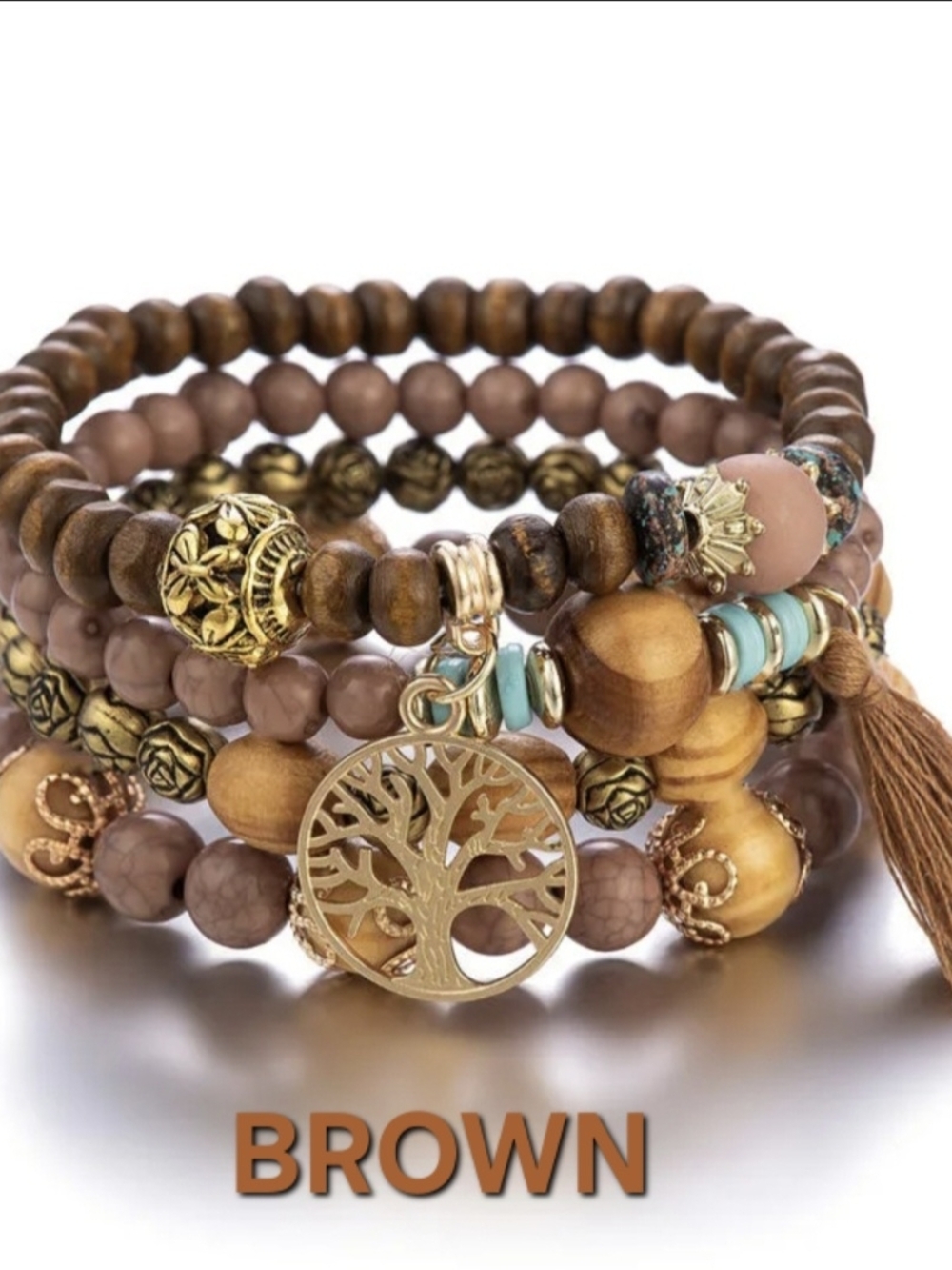 Tree Of Life Beaded Layered Bracelet Set - Picture 6 of 13